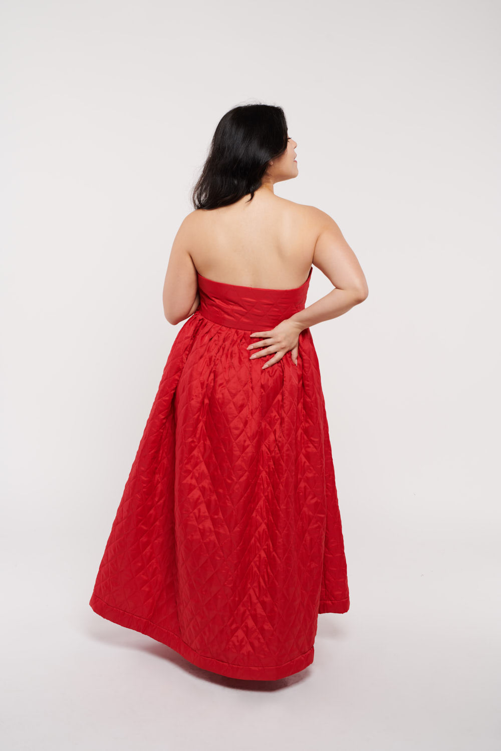 New York Puffer Dress Strapless Jean Red