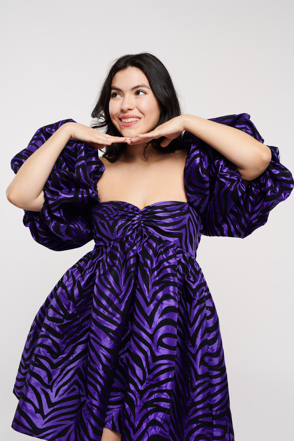 Roxy Dress Zebra Flocked Purple Taffeta – Madeline Marie