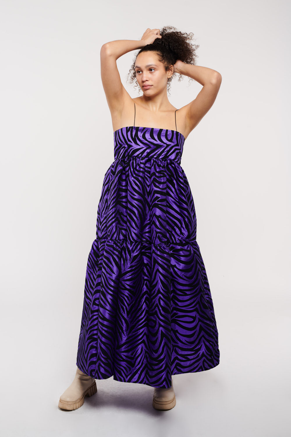 East Village Dress Zebra Flocked Purple Taffeta